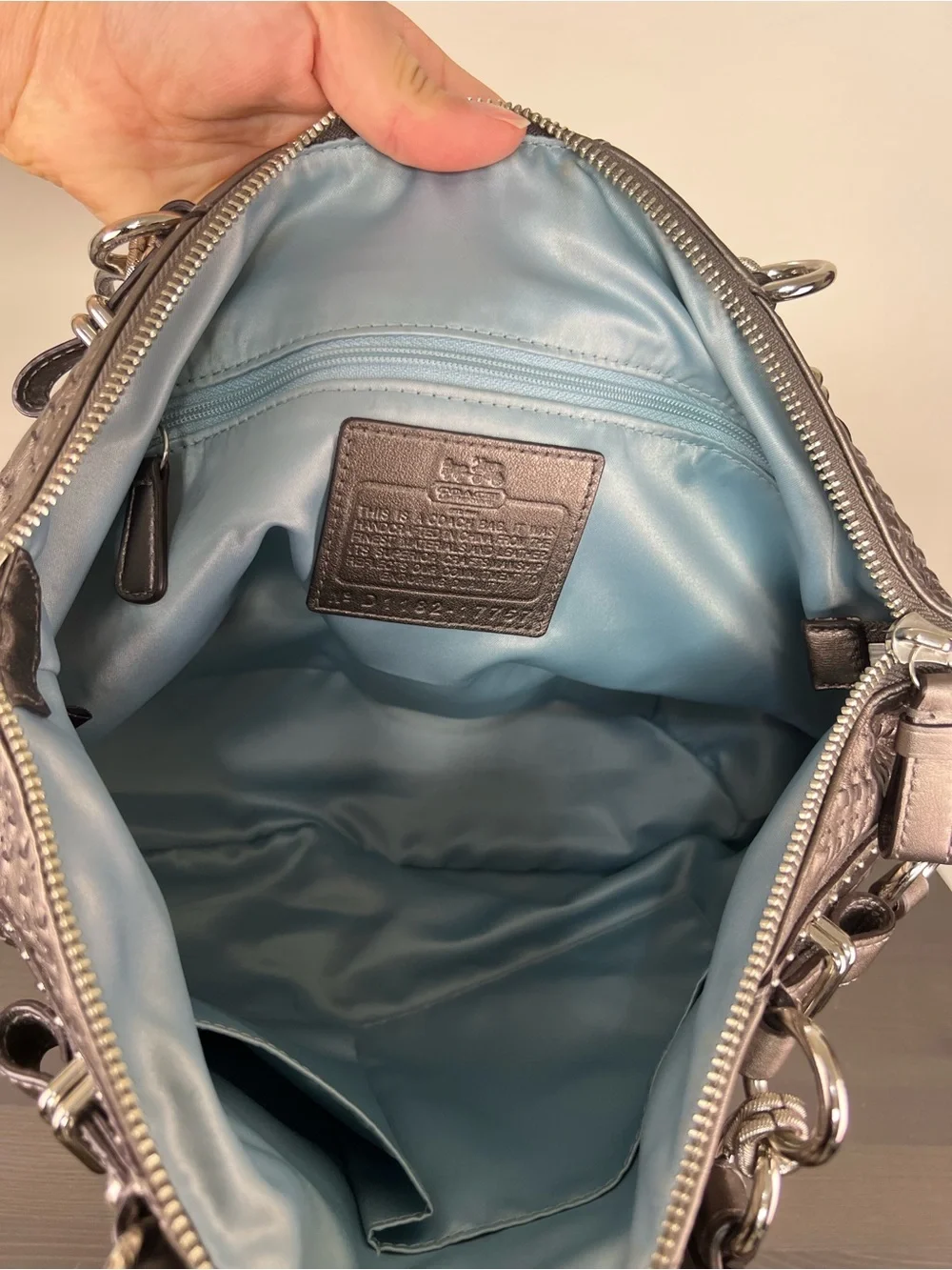 Coach Madison Sophia Pewter Woven Leather Satchel Gun Metal Bag